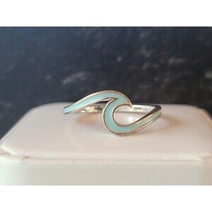 Pura Vida Silver Tone Blue Enamel Wave Ring, Size US 9.25